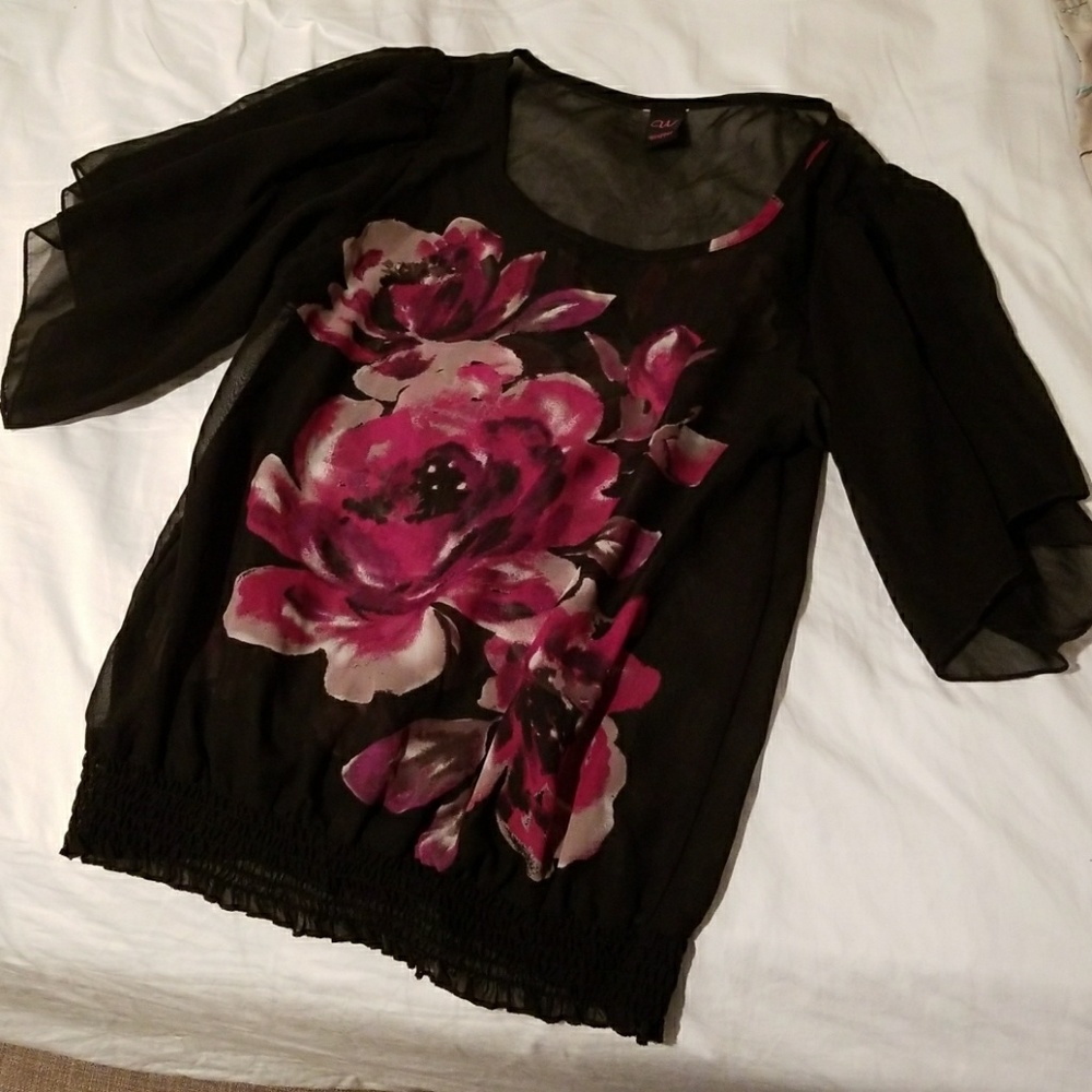 Sheer blouse with floral design